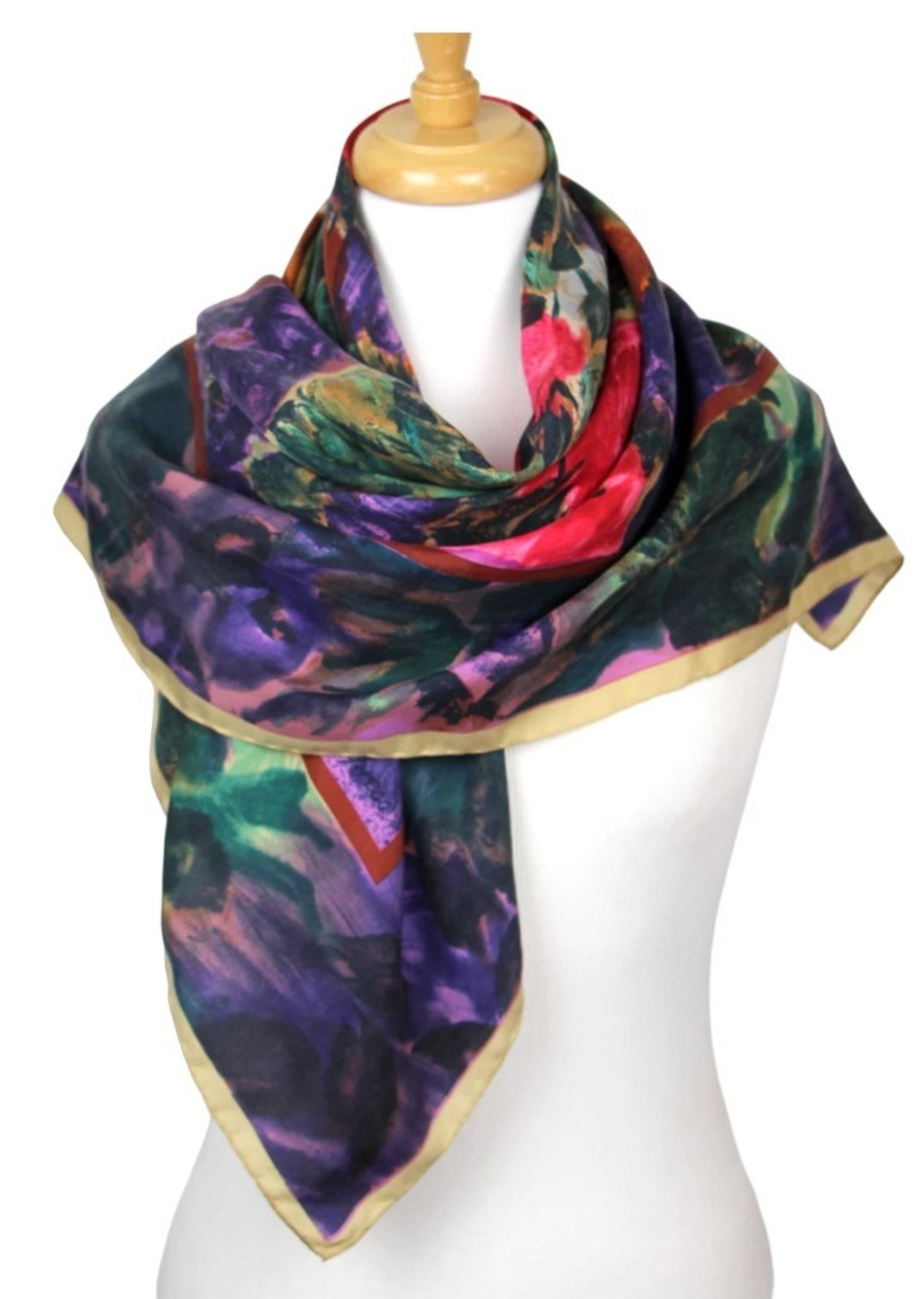 VTG Multicolor Silk Floral Scarf Hand-Rolled Compagnie International Express